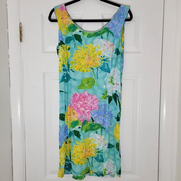 Jams World Dresses & Skirts - Vintage Jams World Rayon‎ Crinkle Hydrangea Dress Midi Sleeveless Size 11 READ